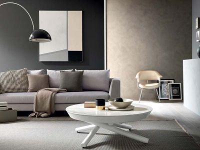 Tavolino trasformabile tondo Helios Altacom ceramica bianco statuario chiuso